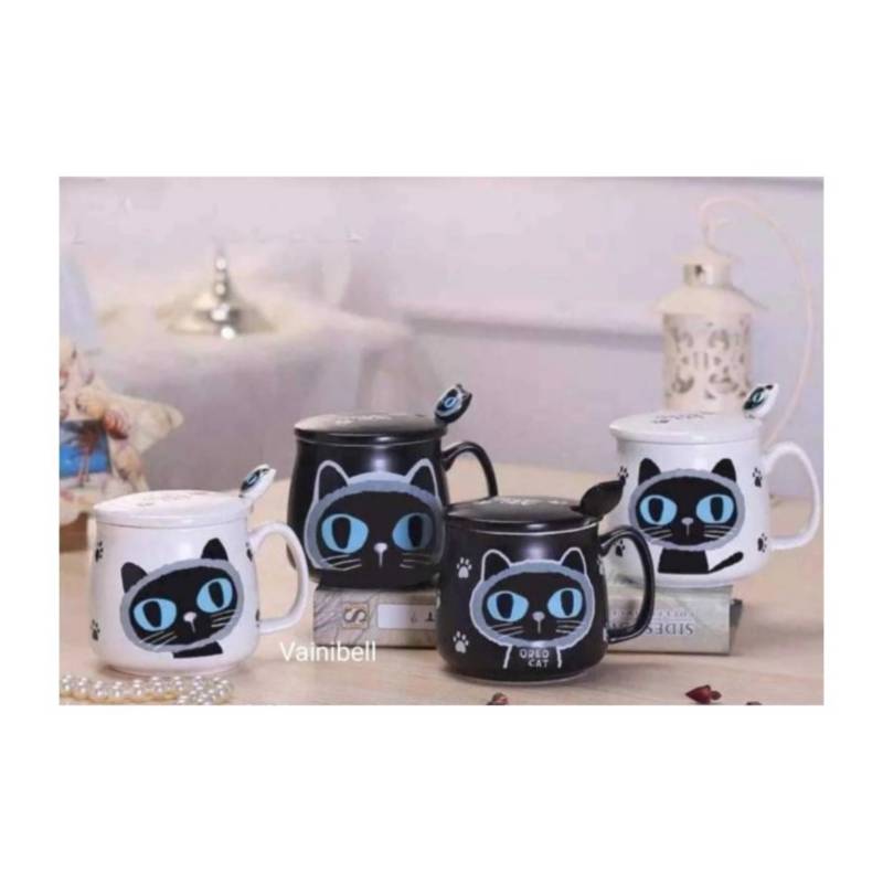 Set de taza con tapa + cucharita - Gato