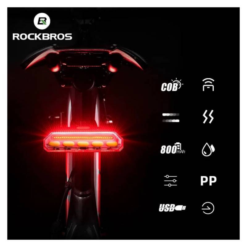 ROCKBROS - Luz trasera con direccionales para bicicleta led cob rockbros