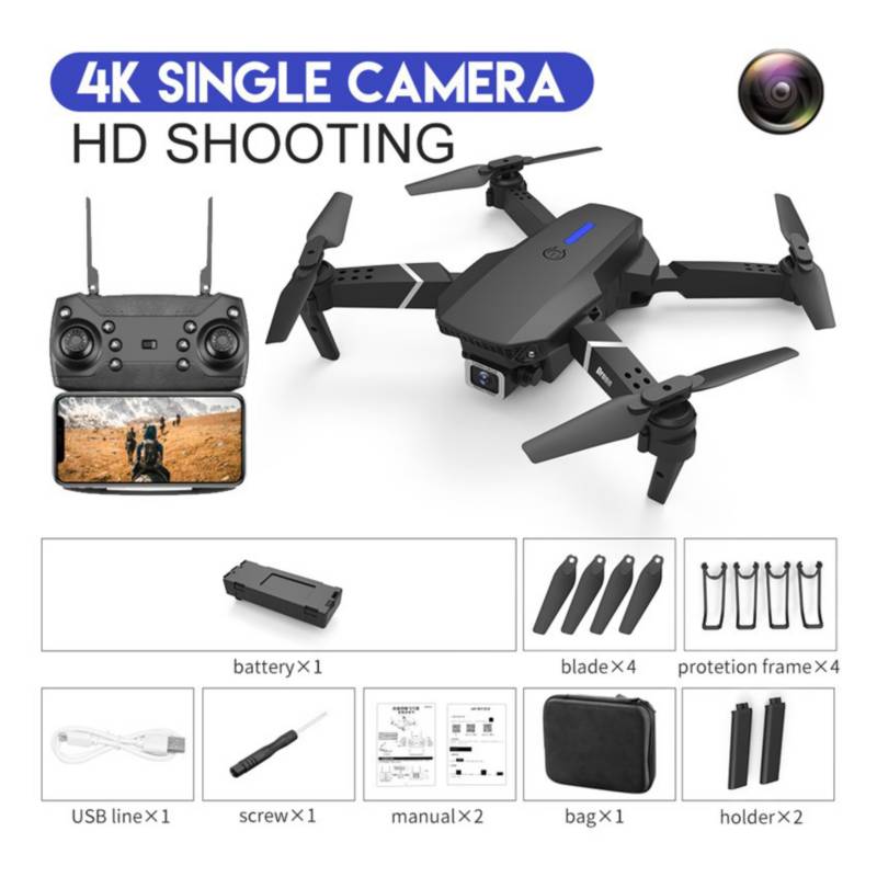 Drones E88 Pro 4K con cámara dual para adultos, niños y principiantes, Wifi  FPV plegable Drone Posicionamiento visual, Preservación de Altura RC