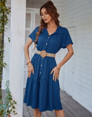 GENERICO Vestido floral con volantes de verano para mujer- azul