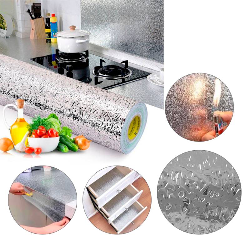 Papel Aluminio Para Cocina Con Pegatina Impermeable 40cm x 2Metros OEM