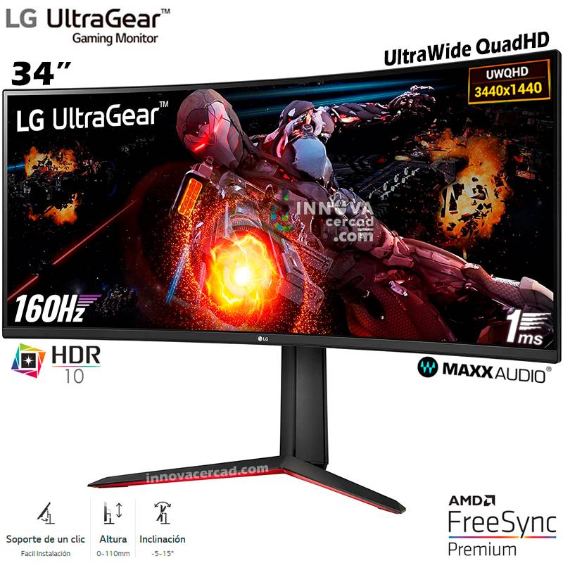 LG Ultragear Qhd Monitor Gaming Curvo De 34 Pulgadas 34gp63a