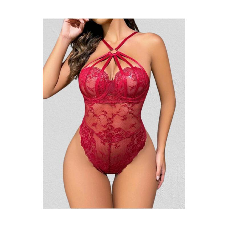 LENCERIA SEXY, BODY DE ENCAJE ROJO L