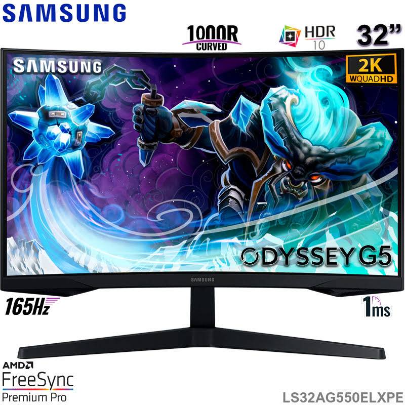 MONITOR SAMSUNG 32, CURVO GAMER 32AG550, ODYSSEY G5, RECOMENDADO PARA  VIDEO JUEGOS, 1 HDMI 1 DISPLAYPORT, 1MS, FRECUENCIA 165HZ (LS32AG550ELXPE)