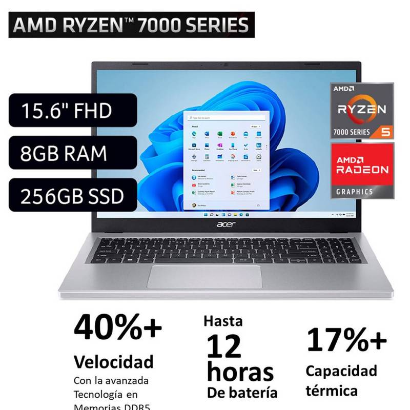 ACER - Laptop Acer A315-24P-R42P 15.6" Aspire 3 AMD Ryzen 5 Serie 7520U SERIE 7000 8GB Ram 256GB SSD