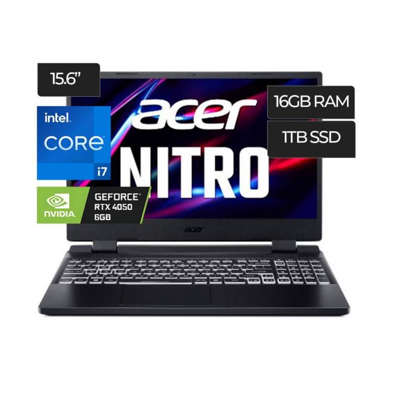 ACER - ACER NITRO 5 INTEL CORE I7-12650H 3.5GHZ, 16GB DDR5, 1TB SSD, 15.6" FHD 144HZ, NVIDIA GEFORCE RTX 4050 6GB, WINDOWS 11 TECLADO INGLES