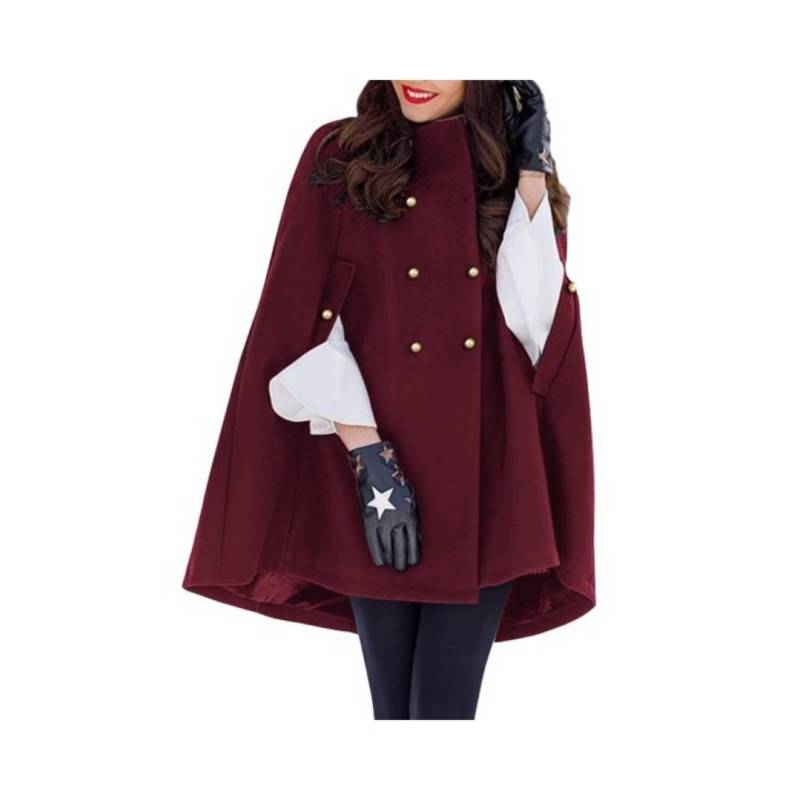 ZANZEA-Poncho con capa de doble botonadura para mujer, abrigo con cuello de  solapa, chaqueta lisa