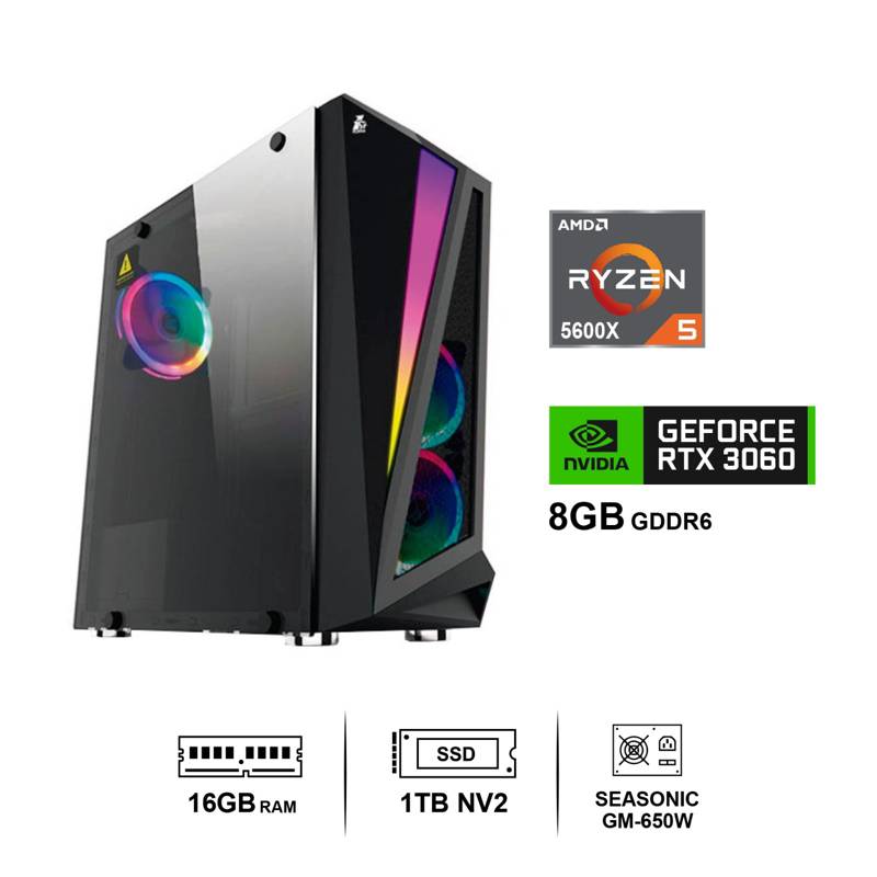 AMD - PC AMD RYZEN 5 5600X 16gb ram/1tb m.2 /video nvidia rtx3060 8gb/
