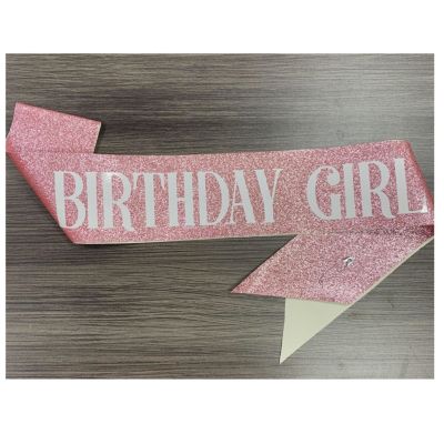 Banda cumpleaños escarchada Birthday Girl rosado con negro - IBIZA STORE