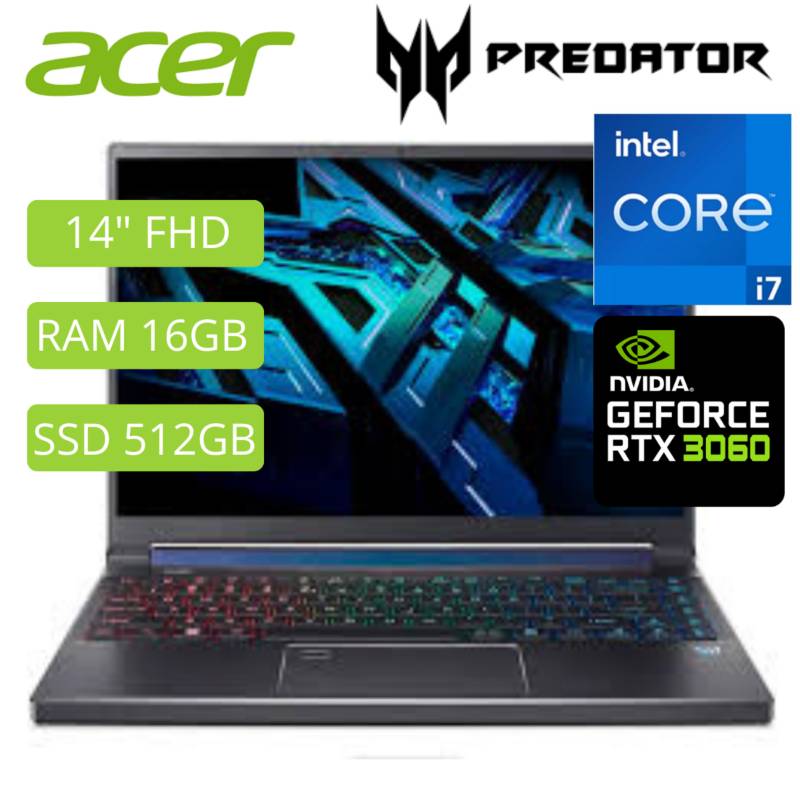 ACER - Laptop Acer Predator Triton 300 Pt314-52S-747P Core I7, 14" Fhd,  16Gb Ddr5, 512Gb Ssd, Windows 11