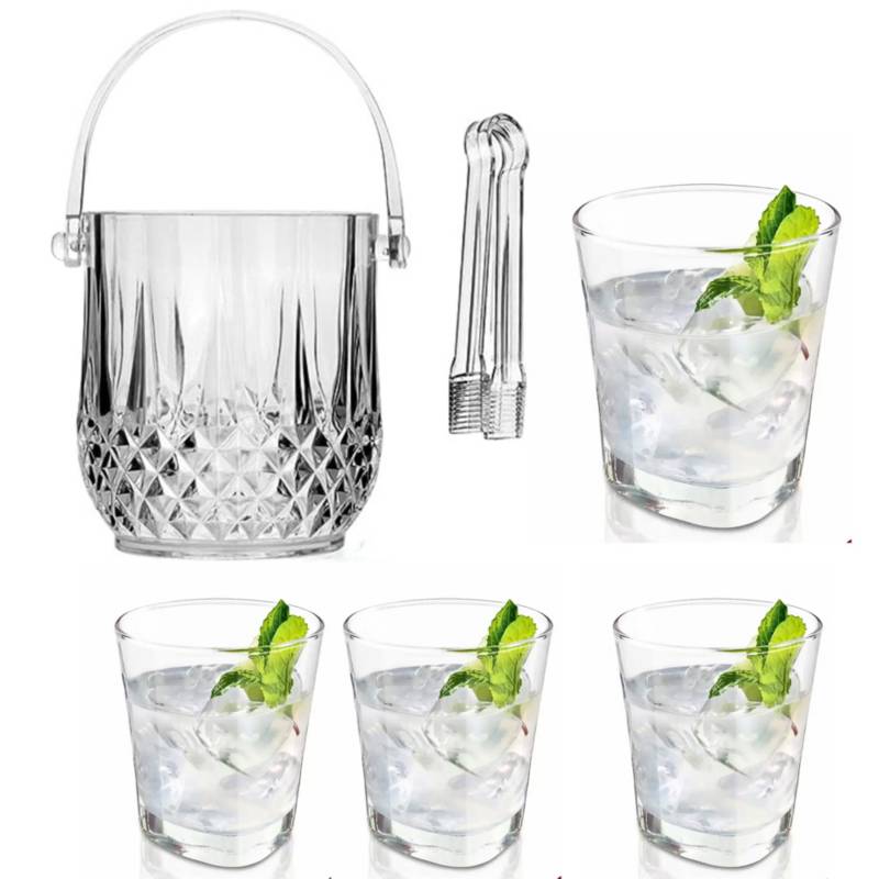 Set Hielera de Vidrio mas 4 Vasos Elegantes INSPIRA