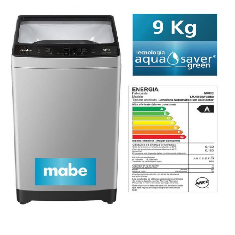 MABE - Lavadora Mabe de 9kg LMAP9020WGBB0