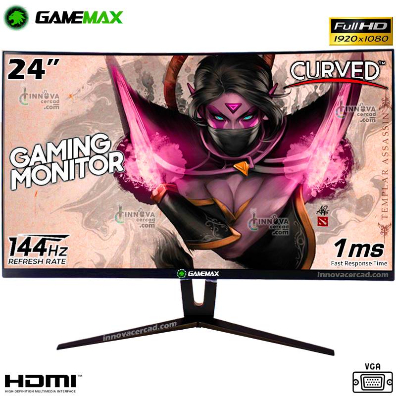 GameMax GMX24C144, 24 FHD Curved 144Hz 1MS FreeSync Gaming Monitor - Black