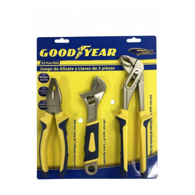 Set Alicates y Llaves Pico Loro 3 pzas GY-PLK-5004 Goodyear