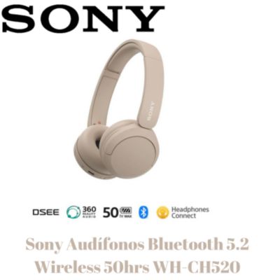 Auriculares inalámbricos  Sony WH-CH520, Bluetooth, 50 horas de autonomía,  Carga rápida, 360 Audio, Conexión multipunto, Cascos estilo diadema, Azul