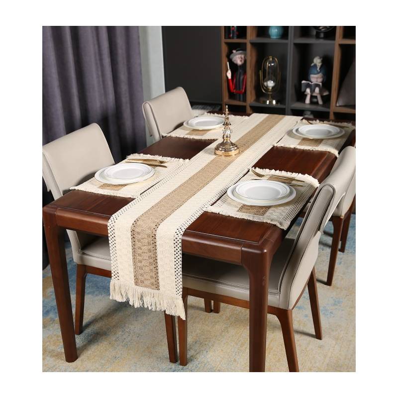  Stfery Camino de mesa de comedor beige, camino de mesa de  centro de 13.2 x 88 pulgadas, bordado clásico de flores de algodón,  decoración de sala de estar y cocina 