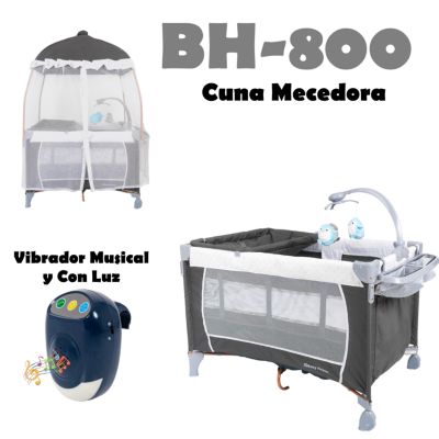 Cuna Mecedora Vibrador Musical BH-800-Negro BABY HAPPY