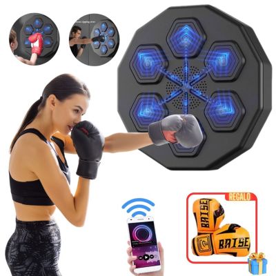  Ladieshow Máquina de boxeo de música, máquina de boxeo  electrónica con Bluetooth, con guantes de boxeo, recargable, luz LED,  máquina de boxeo de música, montaje en pared, para niños y adultos
