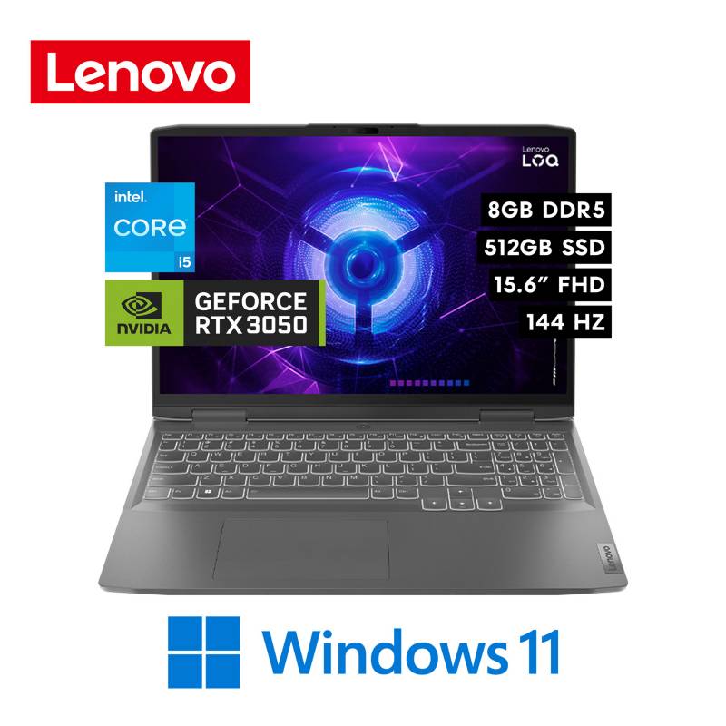 LENOVO - Laptop Lenovo LOQ 15IRH8 - Intel Core i5 12450H  8GB DDR5  512GB SSD  NVIDIA RTX3050 6GB 15.6″ FHD