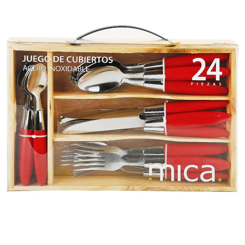 MICA - Set x24 Cubiertos con Bandeja Org. Rojo