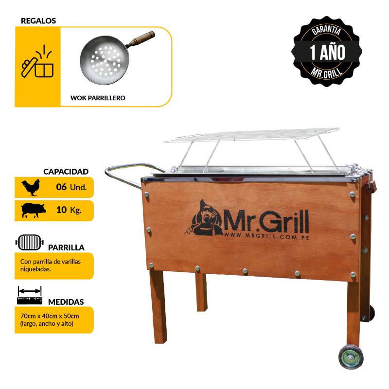 MR GRILL - Caja China Mediano Premium + Parrilla + Wok