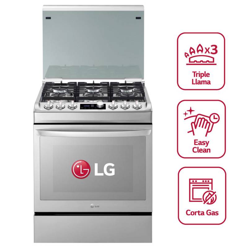 LG - Cocina Gas 6 Hornillas con Easy Clean Acero inoxidable LG RSG316T