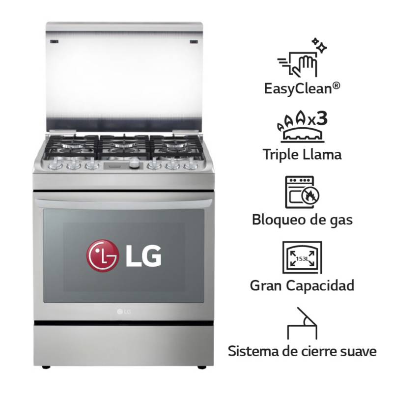 LG - Cocina a Gas RSG315T 6 Hornillas Easyclean Acero Inoxidable LG
