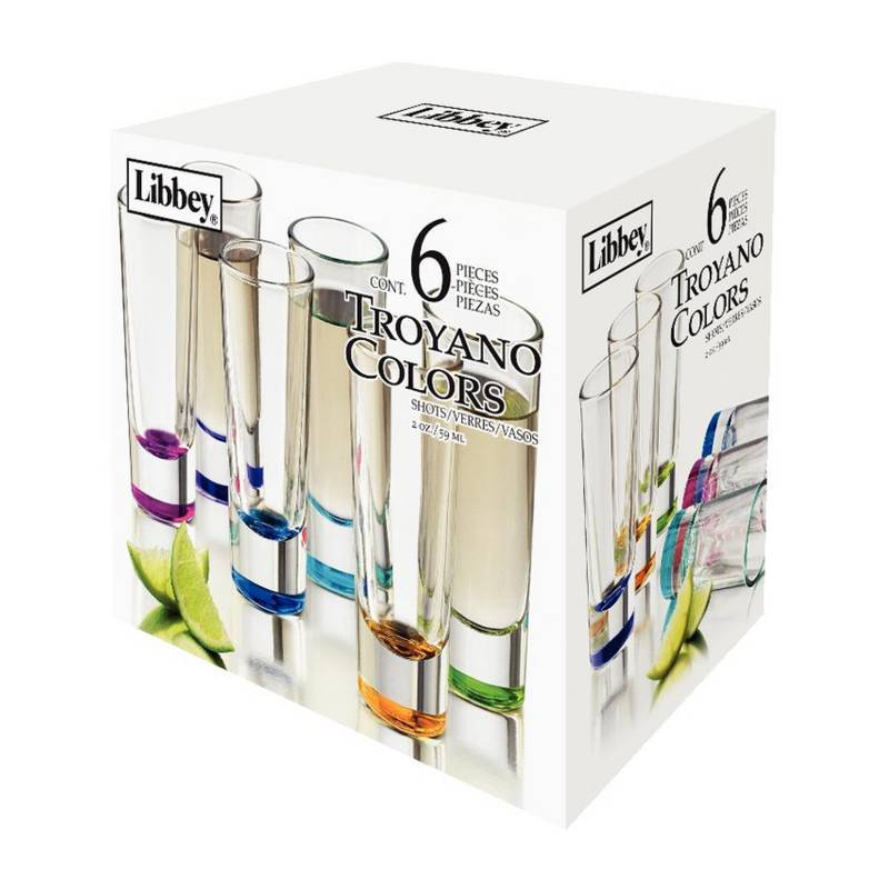 CRISA - Set de 6 Vasos Tequila 2 Onzas Fondo Color