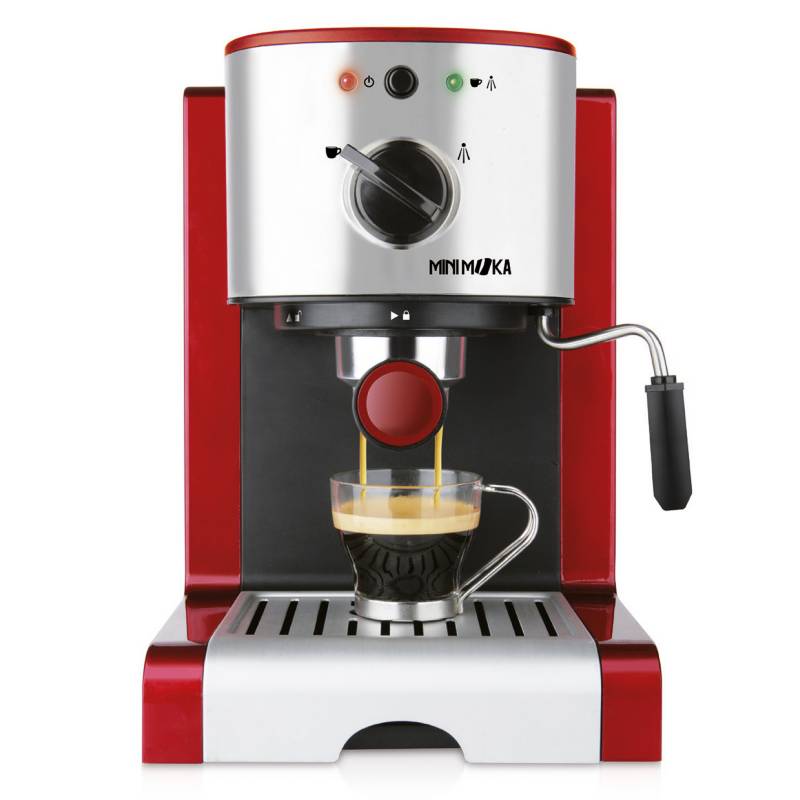 MINIMOKA - Máquina de Café Expresso y Capuccino 1,25 lt Rojo y Gris