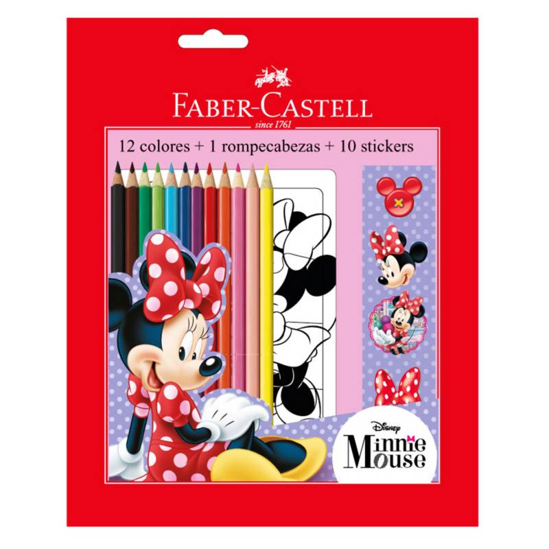 FABER-CASTELL - Set Colores Minnie + Rompecabezas + Stickers