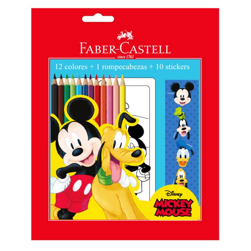 FABER-CASTELL - Set de Colores Mickey + Rompecabezas + Stickers