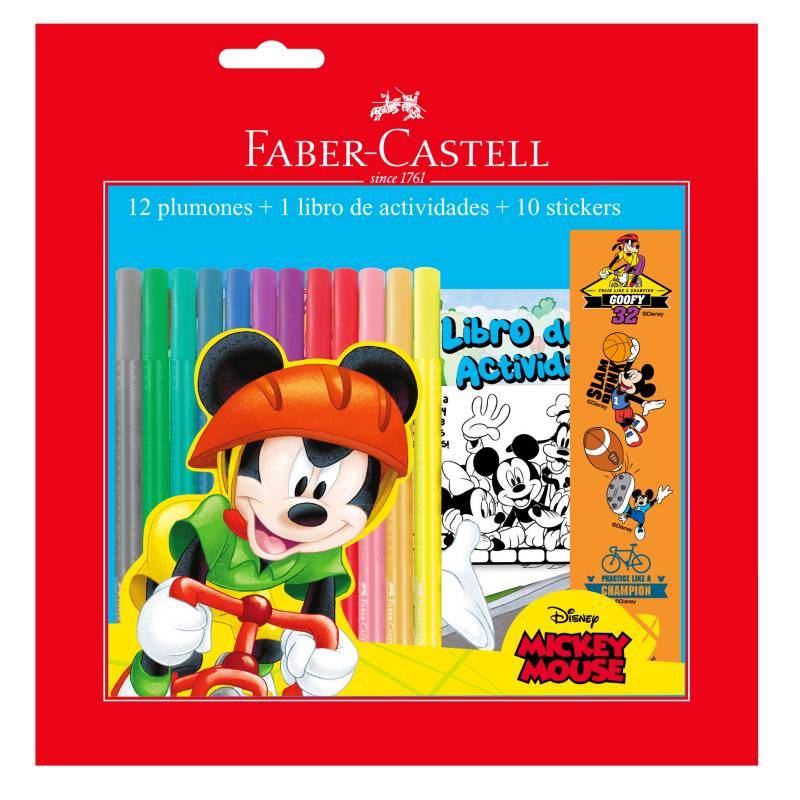 FABER-CASTELL - Set Plumones GCM Mickey + Libro de Actividades + Stickers