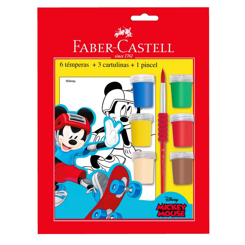 FABER-CASTELL - Set de Témperas Mickey + Cartulinas + Pincel 
