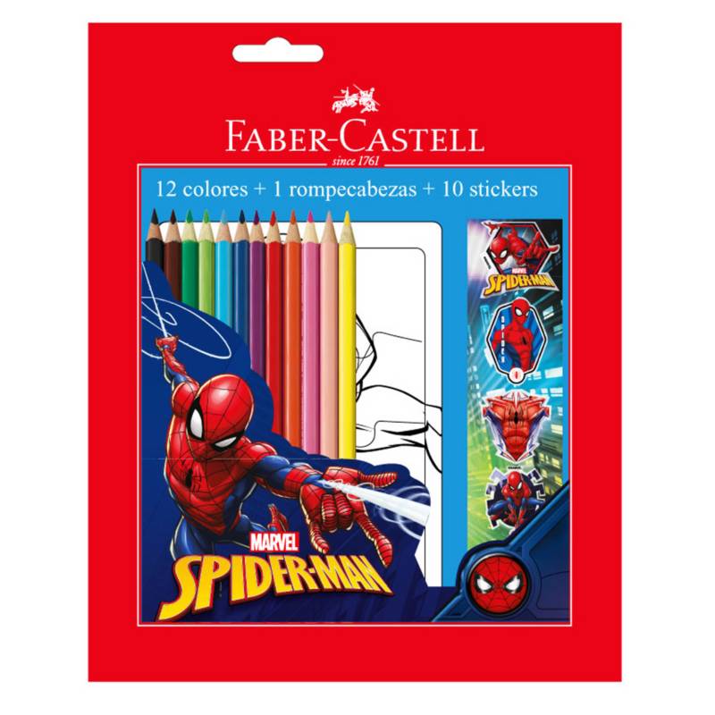 FABER-CASTELL - Set Colores Spider-Man + Rompecabezas + Stickers