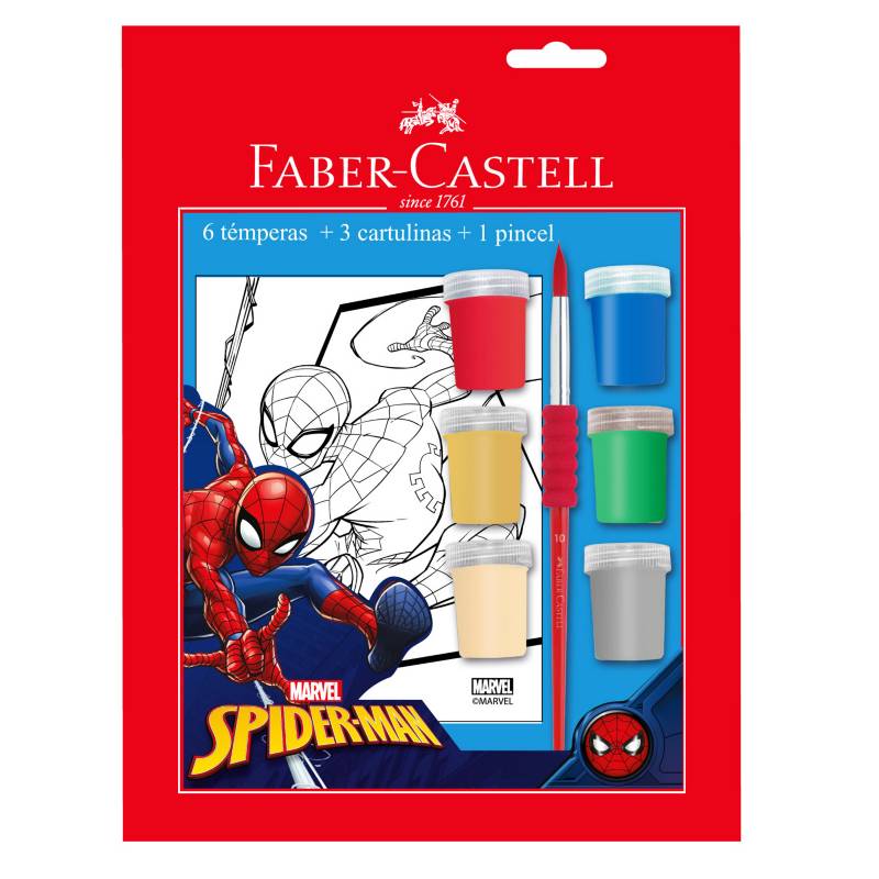 FABER-CASTELL - Set de Témperas Spider-Man + Cartulinas + Pincel