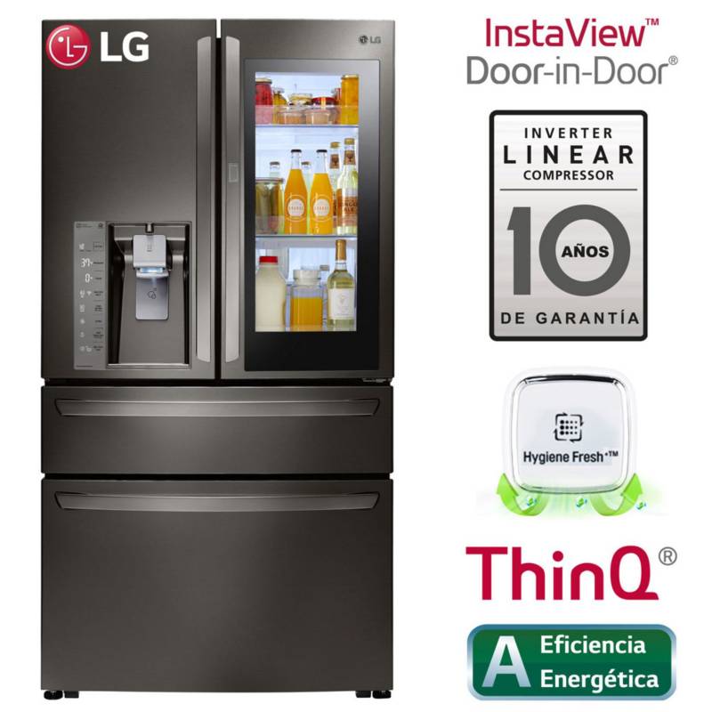 LG - Refrigeradora LG French Door InstaView Puerta Mágica 682 LT GM84SXD Negra