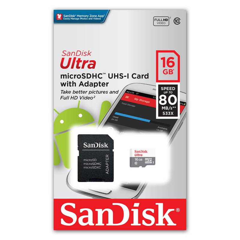 SANDISK - Memoria Micro SD Ultra 16 GB