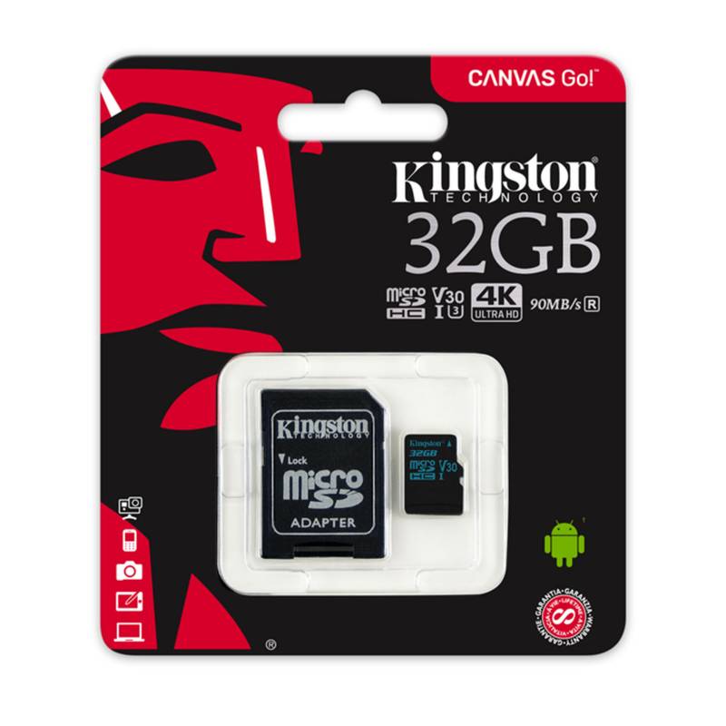 KINGSTON - Memoria Micro SD Kingston Canvas Go 32GB Clase 10 UHS-I U3