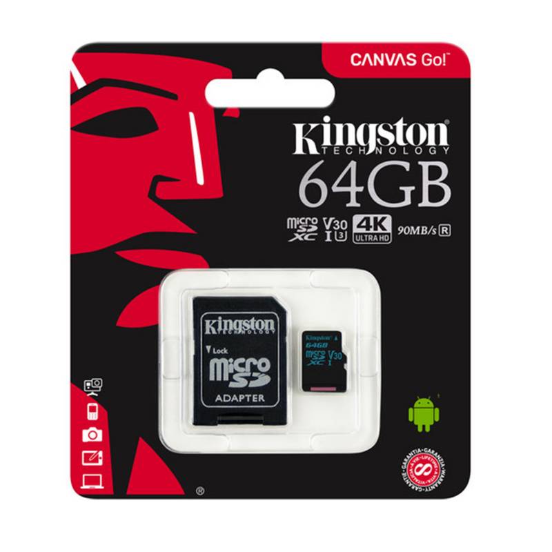 KINGSTON - Memoria Micro SD Kingston Canvas Go 64GB Clase 10 UHS-I U3