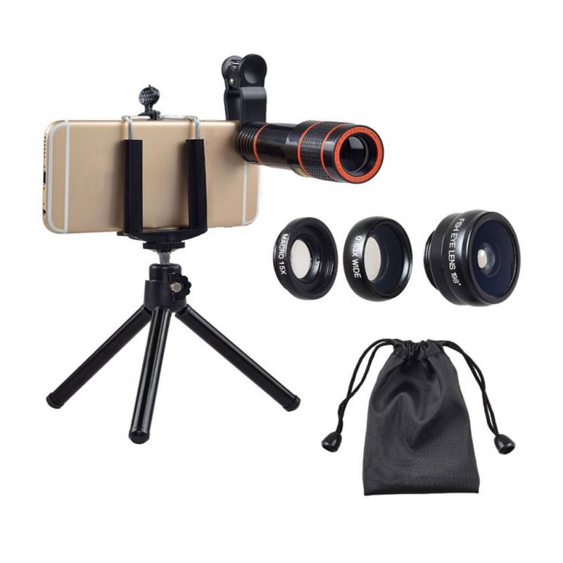 APEXEL - Kit de lentes 4 en 1 Zoom Telescópico 12X para Smartphone y Tablets