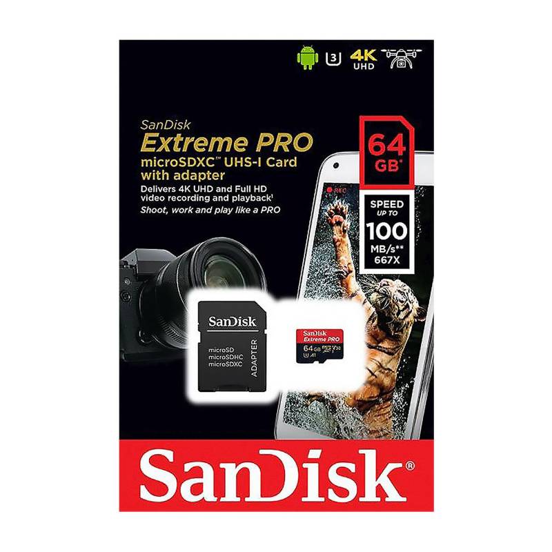 SANDISK - Memoria Micro SD 64GB Extreme Pro 4K U3 UHS-I 100Mbps