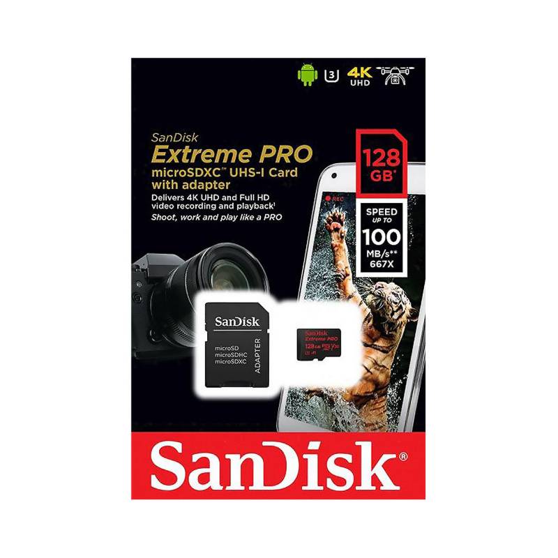SANDISK - Memoria Micro SD 128GB Extreme Pro 4K U3 UHS-I 100Mbps