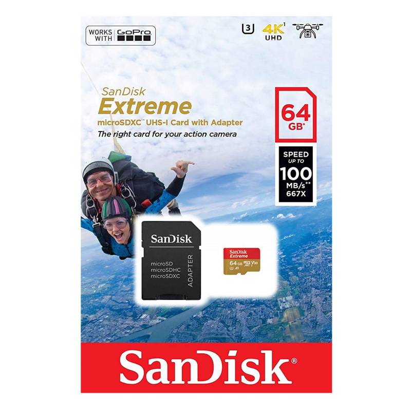 SANDISK - Memoria Micro SD Extreme 64GB 4K GoPro 100Mbps