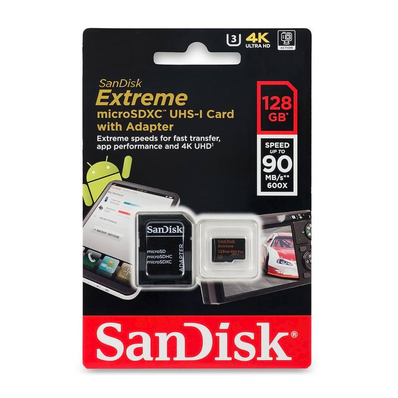 SANDISK - Memoria Micro SD Extreme 128GB 4K GoPro 90Mbps