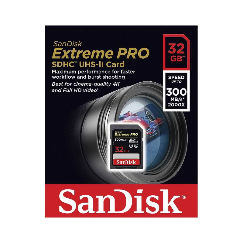 SANDISK - Memoria SD 32GB Extreme Pro 4K 300Mbps UHS-II U3