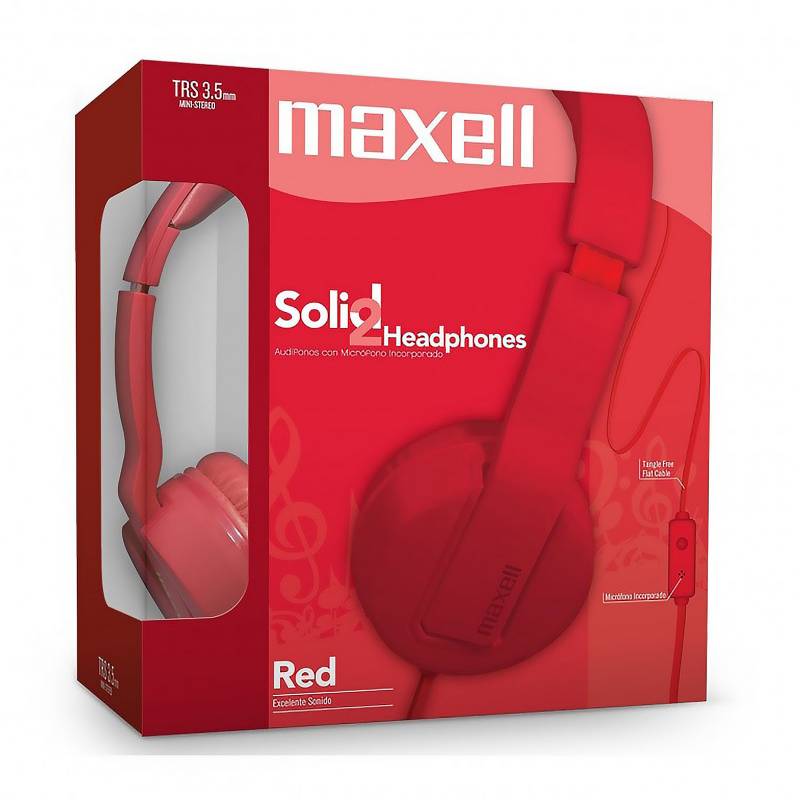 MAXELL - Audífonos HeadPhone SMS 10 Solid2 MID C/Micro Rojo