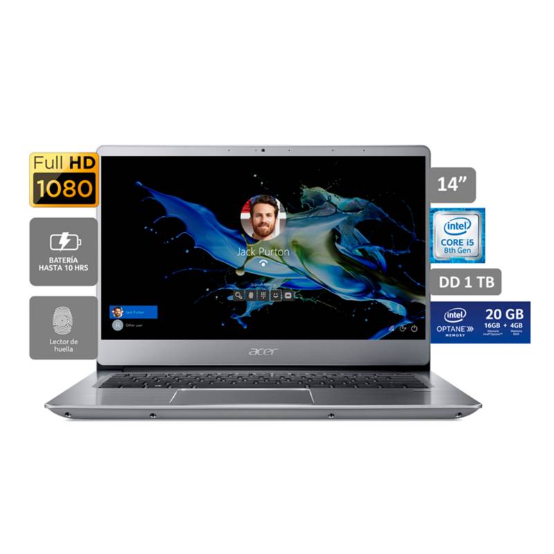 ACER - Laptop Swift 3 Core i5 4GB RAM+16GB Optane 1TB - Full HD - Lector de Huella Digital