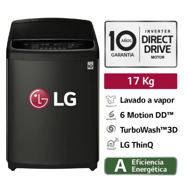 LG - Lavadora WT17BSS6H 17Kg TurboWash 3D Carga Superior Negro Platino LG