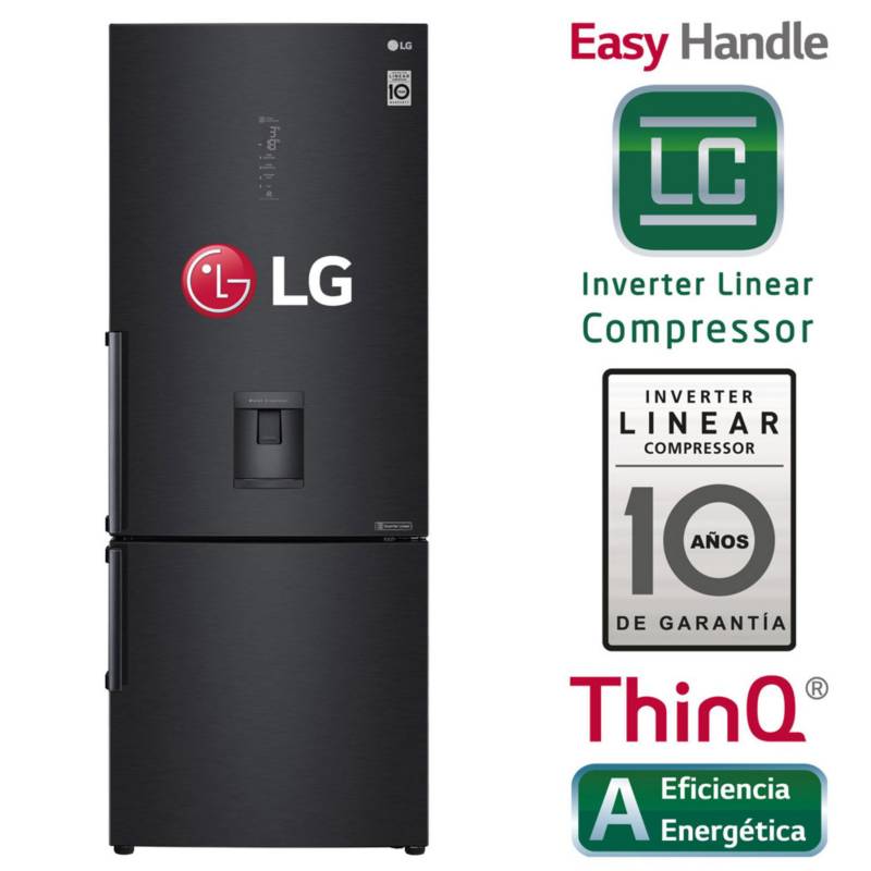 LG - Refrigeradora 446 LT Bottom Freezer LG con Linear Cooling LB46TGT Negra Mate 