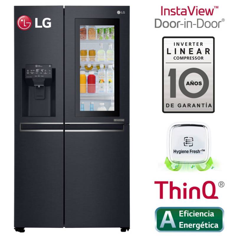 LG - Refrigeradora 601 LT SBS LG InstaView Puerta Mágica LS65SXT Negra Mate 